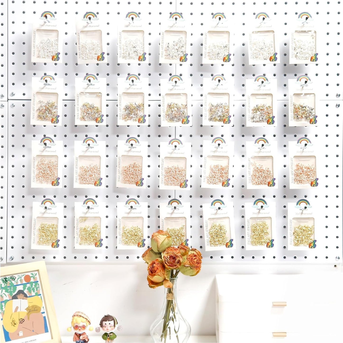 HUHOLE 50-Pack Pink Pegboard Hooks 2 Inch, Decorative Metal Peg Board Hangers with Rubber Safety Tips, Fits 1/8" & 1/4" Boards, Heavy Duty Organizer for Craft Room, Nursery, Garage & Retail Display
