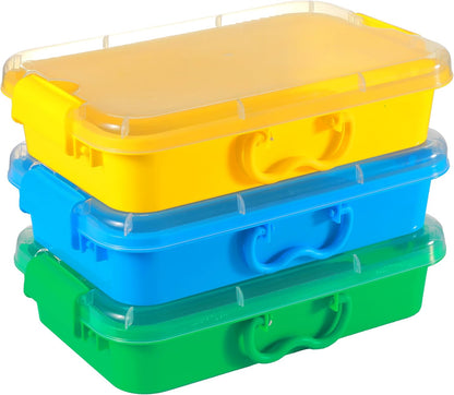 Carolart 3 Pack, Empty Sensory Bin, Wheat Straw Material，13.5 Inch Storage Container, Portable Plastic Storage Bins, Stackable Play Tray for toys,arts,crafts and sand.