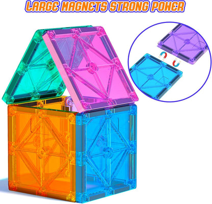 STEM Magnetic Tiles 70PCS Educational Toys for Kids Ages 3-8, Montessori Sensory Magnet Blocks for Toddlers, Classroom & Home Construction Kit