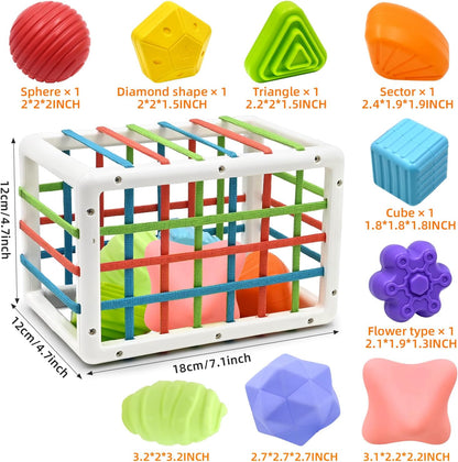 AiTuiTui Baby Sensory Montessori Activity Toys for 1 2 Year Old Boy Girl, Early Learning Develop Shape Sorter Cube with Soft Textured Balls for Infants Toddler Birthday or Easter Gifts