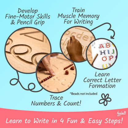 Hulats Learn to Write: Portable Wooden Alphabet Letter Tracing Sensory Pad Board - Toddler Writing Practice for Kids Age 3-5, Montessori Toys for 3+ Year Old, Letter Tracing for Kids 3-5 Writing Tools