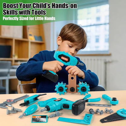 GAIETYDIY Kids Tool Set – Pretend Play Toddler Tool Set with Tool Box, Electronic Toy Drill, Screwdriver, Screw Construction Kits, Educational Tools for Kids Ages 3,4,5,6,7 Years Old, Boy Girl