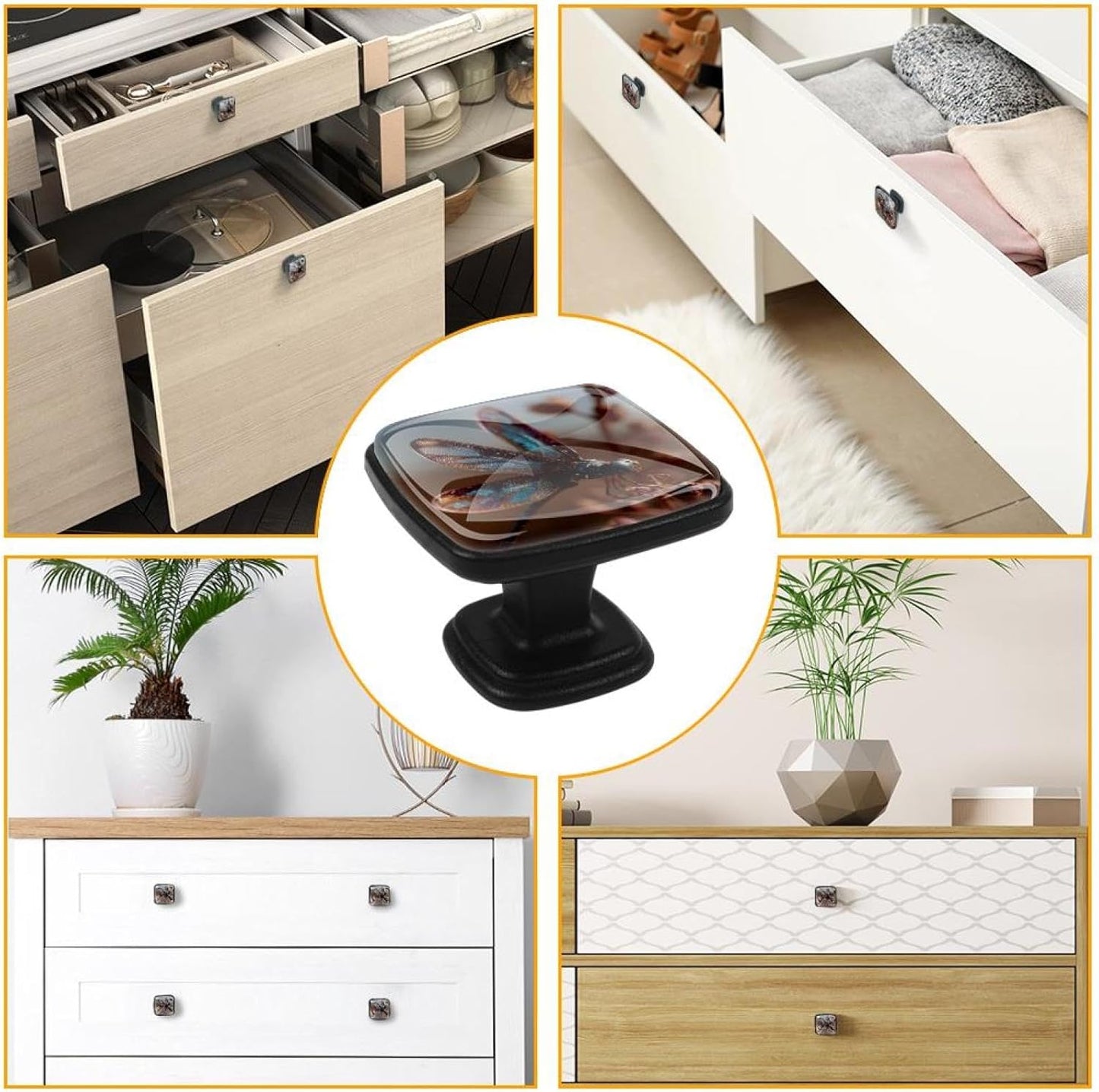 4 Pack Cabinet Knobs Drawer Pulls, 30mm Round ABS Glass Drawer Hardware Growing Purple Butterflies Cabinet Handles with Screws for Dressers Kitchens Cupboard