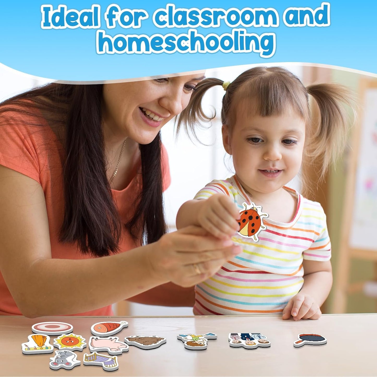 Kasfalci CVCC & CCVC Word Games, 50 Magnetic Foam Objects Fridge Magnets for Kids, Speech Therapy Toys for Toddler, Learn to Read Spelling Reading Learning Phonics for Preschool Kindergarten Classroom