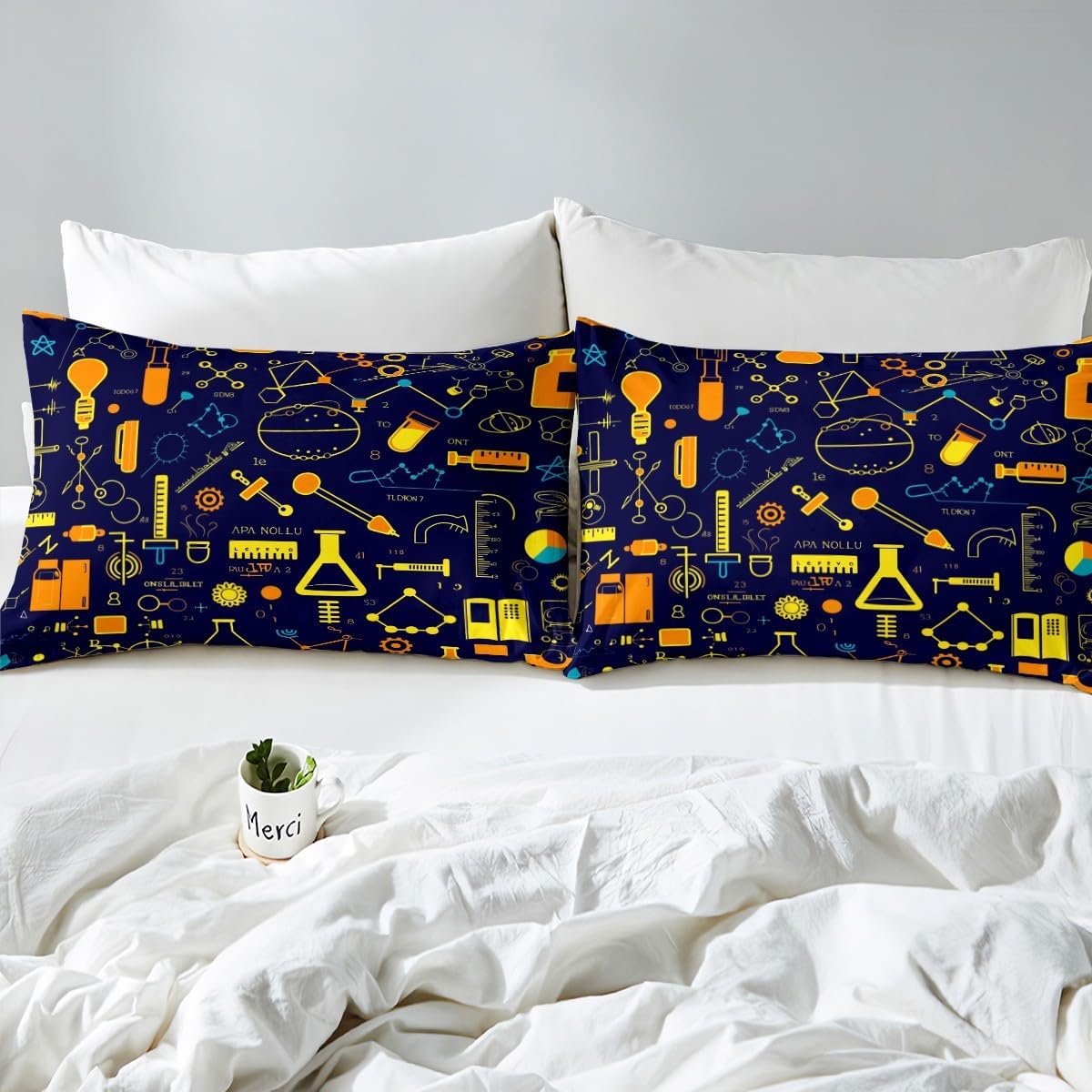 Erosebridal Chemistry Bedding Set Chemical Equation Comforter Cover for Kids Boys,Science Students Duvet Cover Test Tube Microscope Chemical Equipment Bed Set Full,Science Educational Dorm Room Decor