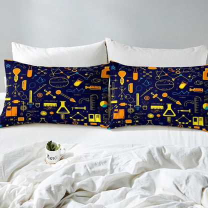 Erosebridal Chemistry Bedding Set Chemical Equation Comforter Cover for Kids Boys,Science Students Duvet Cover Test Tube Microscope Chemical Equipment Bed Set Full,Science Educational Dorm Room Decor