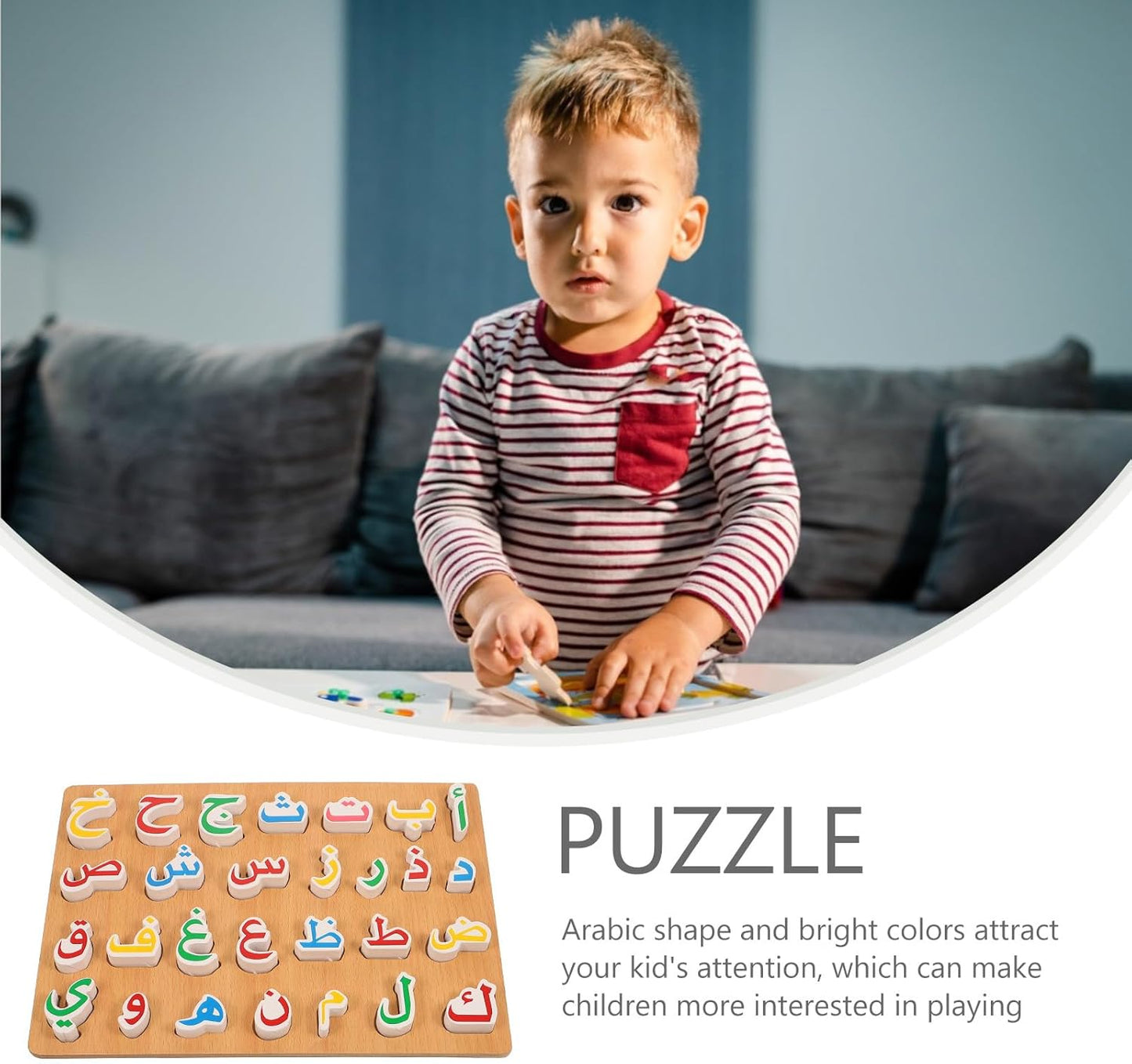 TOYANDONA Arabic Alphabet Puzzle - Letter Shape Wooden Puzzles for Toddlers Kids Preschool Learning Activities