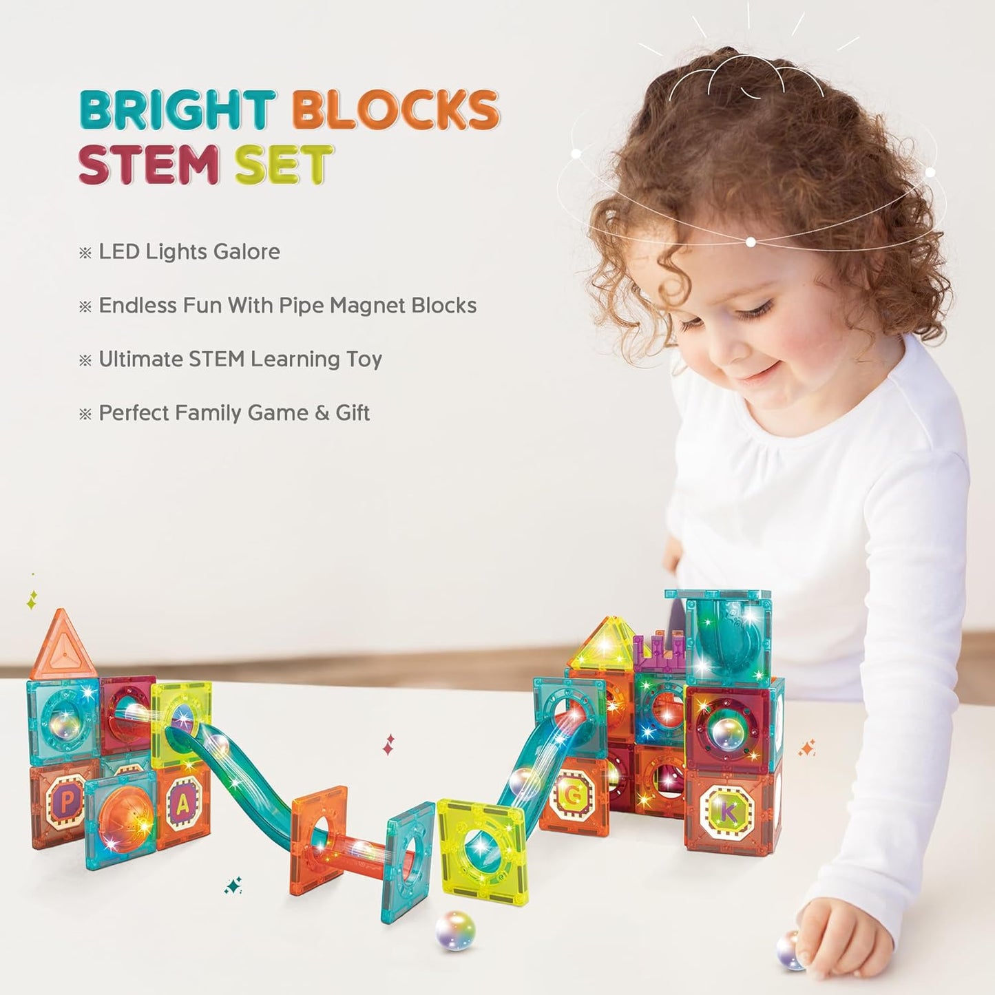 Contixo STEM Building Toys - 110 pcs Marble 3D Magnetic Run Tiles Learning Stacking Educational Building Blocks Set, Creativity Beyond Imagination, Inspirational, Recreational Toy for Kids