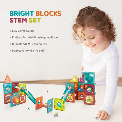 Contixo STEM Building Toys - 110 pcs Marble 3D Magnetic Run Tiles Learning Stacking Educational Building Blocks Set, Creativity Beyond Imagination, Inspirational, Recreational Toy for Kids