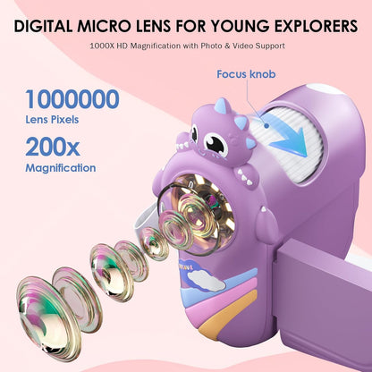 Microscope for Kids 1000X Magnification, 3-in-1 Handheld Portable Digiscope with 2" LCD Display, STEM Educational Toy Gifts for Kids Ages 4-12
