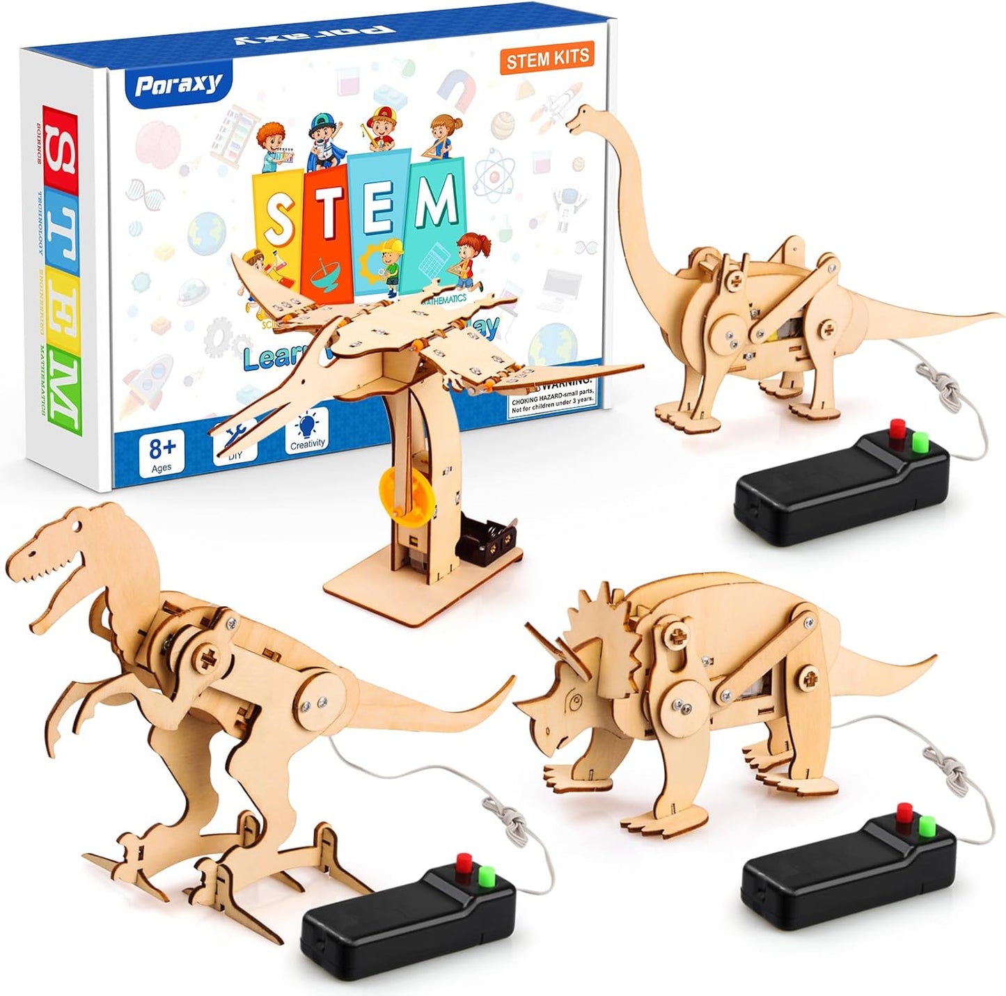 Poraxy Dinosaur Toys, 4 in 1 STEM Kits for Kids Age 8-10, Toys for Ages 8-13, Educational Science Building Projects, 3D Wooden Puzzles Robot Crafts, Gifts for Boys Girls 7 8 9 10 11 12 13 Year Old