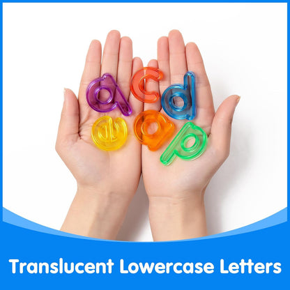 78 Pcs Translucent Lowercase Letters - 140 Pcs Translucent Pattern Blocks - Learning Toy for Light Table Accessories and Manipulatives