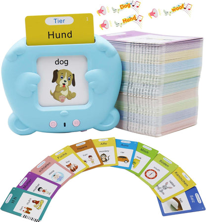 Spanish & English 510 Words Alphabet Bilingual Talking Flash Cards for 3-8 Years Toddlers, Pocket Speech Buddy Therapy Autism Toys, Educational Learning Interactive Toy for Boys Girls Kids Gifts Blue