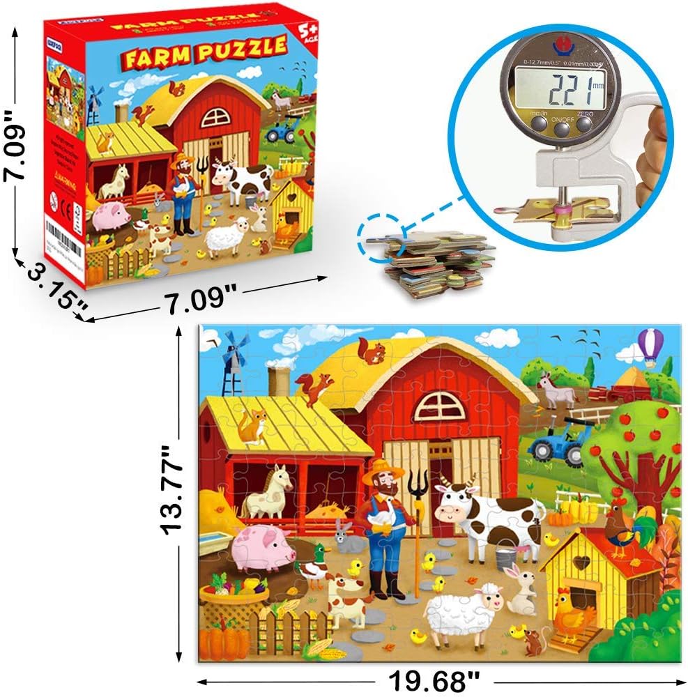 KiDEPOCH 100pc Barnyard Floor Puzzle, 13.8" x 19.7", Paper, Jigsaw, Beginner, 3-8 Years
