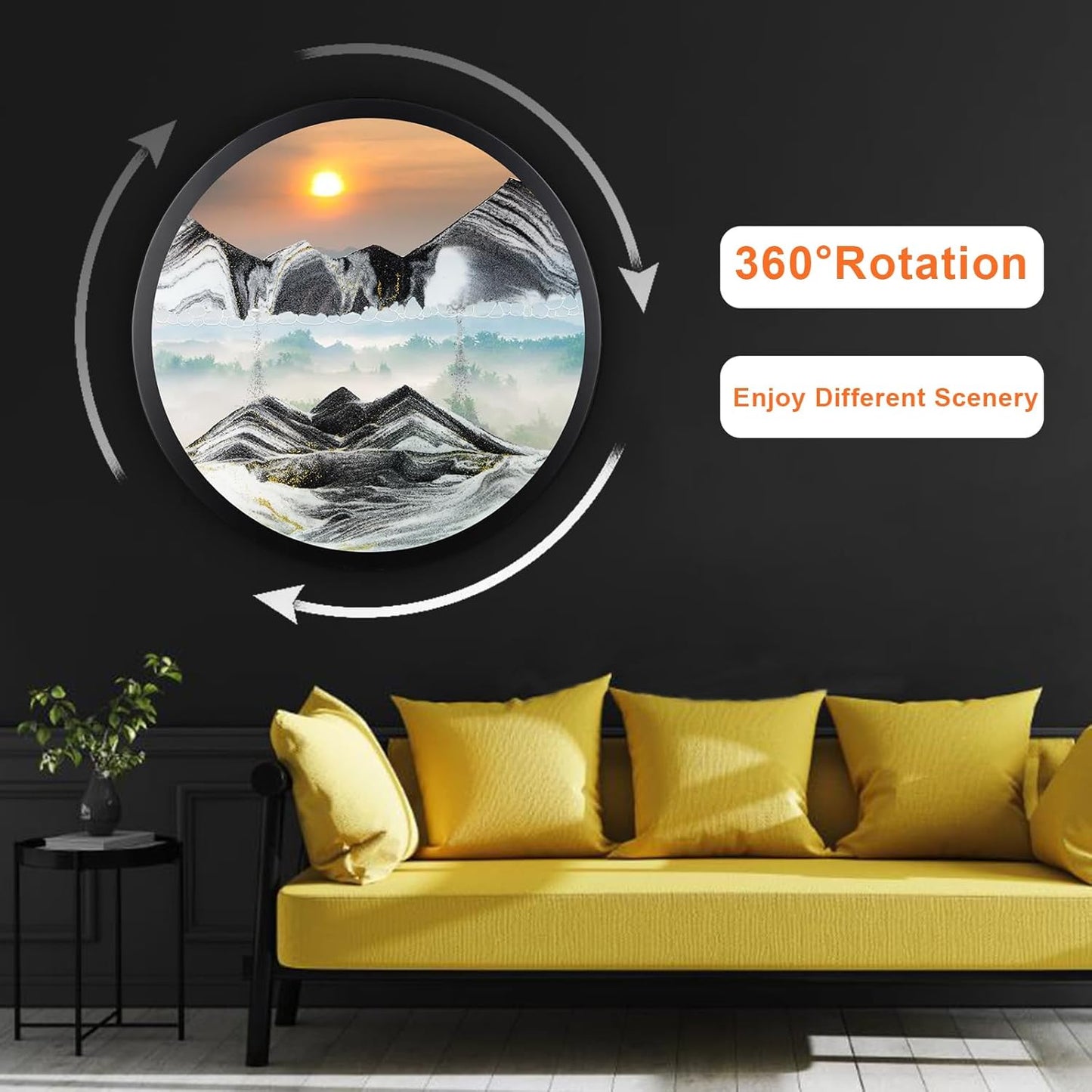 17.3" Moving Sand Art, 3D Sand Art Pictures Deep Sea Sandscape Living Room Decoration, 360° Rotate, Glass Crafts Solid Wood Frame, Relaxing Mood Home Office Work Wall Art Decor