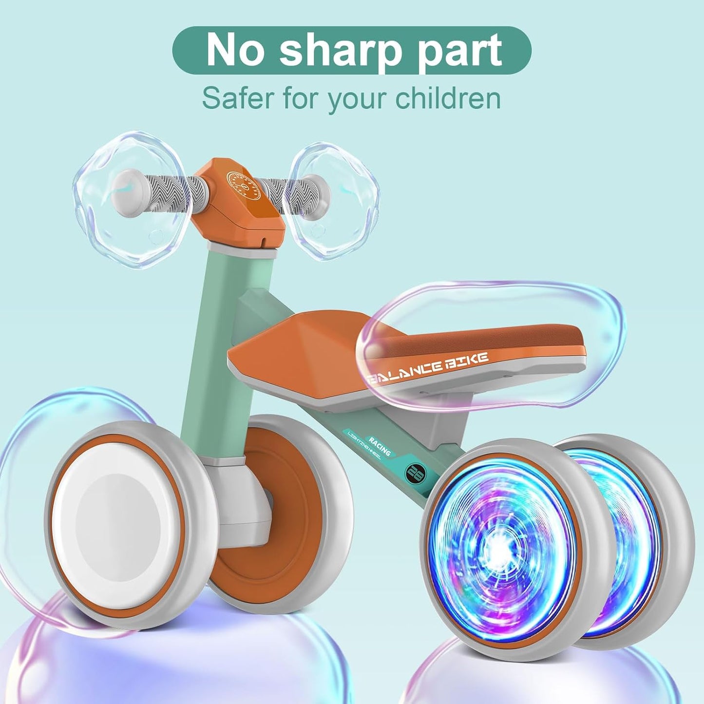 ESPRAY Colorful Lighting Baby Balance Bike Toys for 1 Year Old Girls Gifts, Toddler First Bike 12-24 Months with Adjustable Soft Seat, 4 Silent Wheels Ride on Toy, Perfect First Birthday Gift