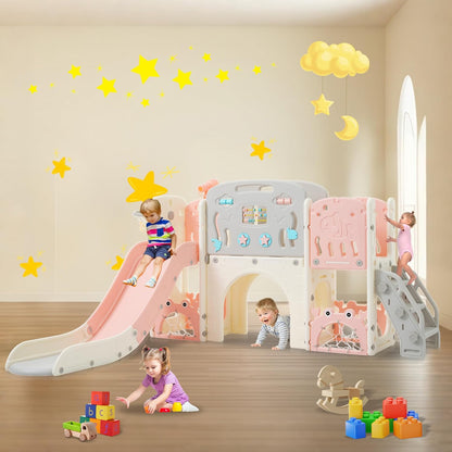 11in 1 Toddler Slide, Kid Slide for Toddlers Age 1-3 with Telescope, Basketball Hoop, and Telescope, Indoor Outdoor Playset Playground Blue Grey