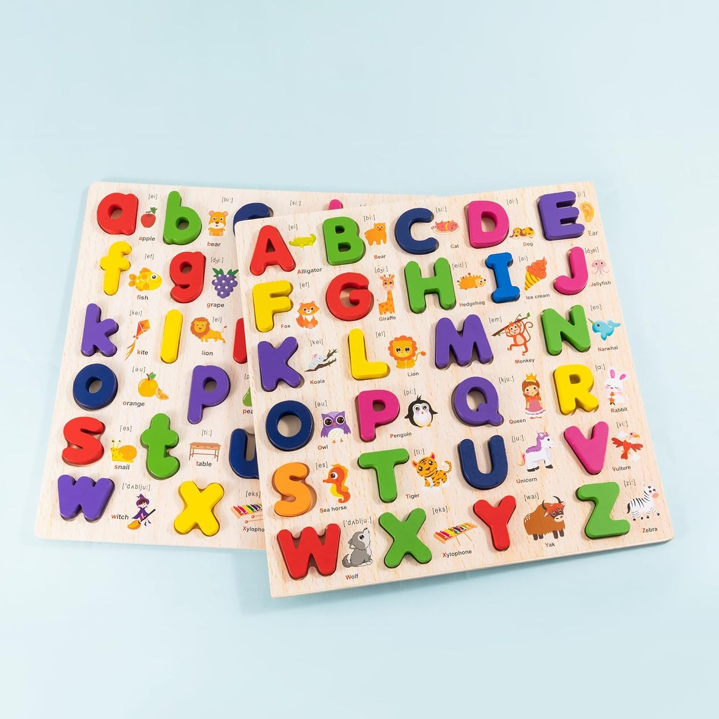 Wooden Alphabet Puzzle for Toddlers, 3 in 1 Lower Case Letter Puzzles ABC Uppercase & Lowercase & Number Puzzle Set for Preschoolers Kids Ages 3-5 Alphabet Learning Educational Toy