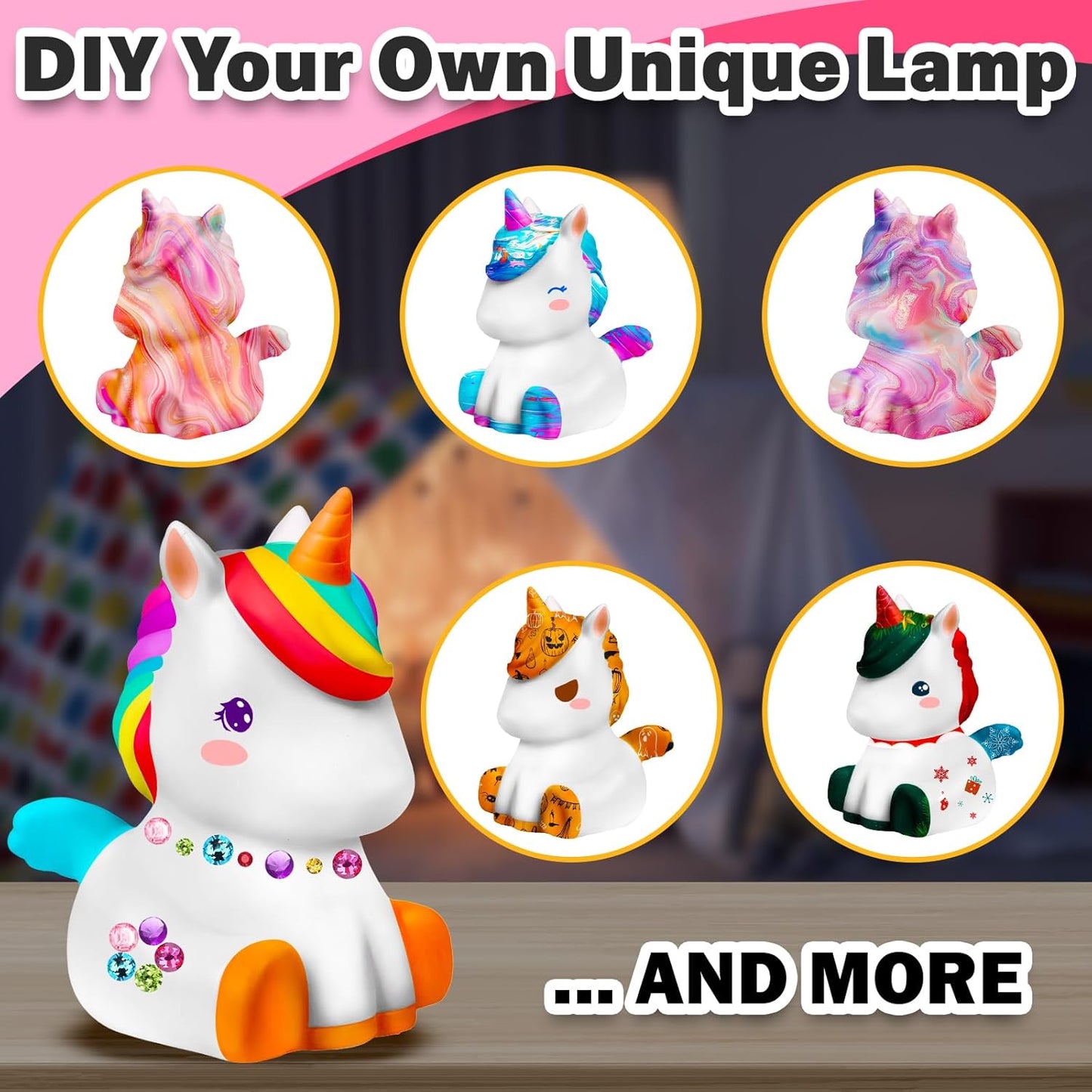 FUNZBO 4.3in Paint Your Own Dinosaur Lamp Kit - Arts and Crafts Supplies Painting for Kids Teens, DIY Night Light Dinosaur Toy for Boy Girl 3 4 5 6 7 8 9 10 11 12 Birthday Gift