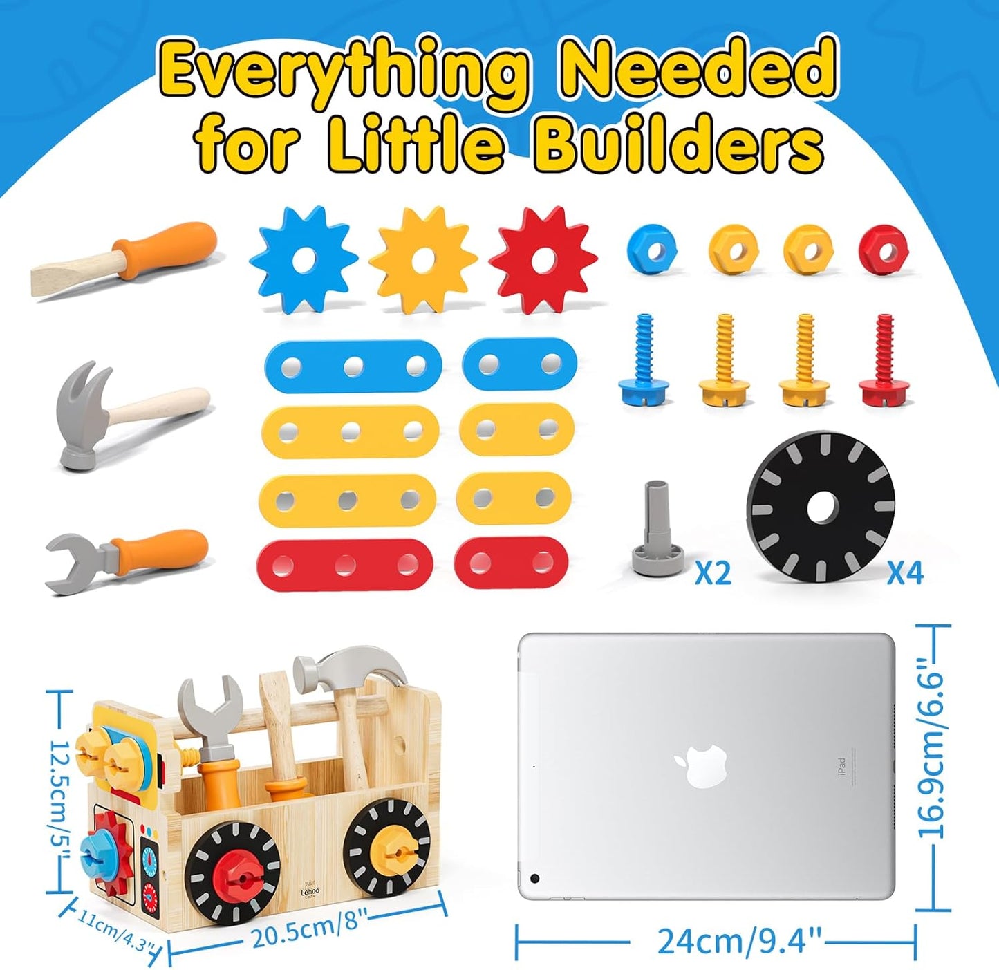 Lehoo Castle Kids Tool Set with Toolbox, Wooden Toys for 3 4 5 Years Old Boy Birthday Gift, Construction Play Tools, STEM Learning Toys for Preschooler, Pretend Play Gifts for Christmas