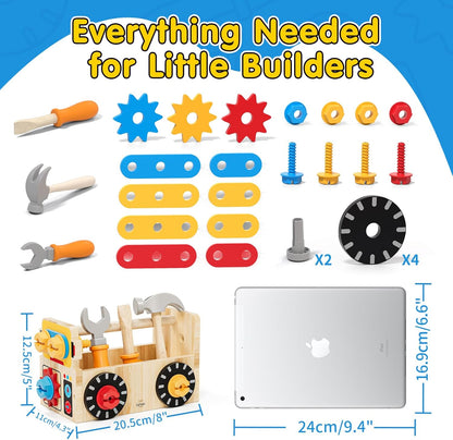 Lehoo Castle Kids Tool Set with Toolbox, Wooden Toys for 3 4 5 Years Old Boy Birthday Gift, Construction Play Tools, STEM Learning Toys for Preschooler, Pretend Play Gifts for Christmas