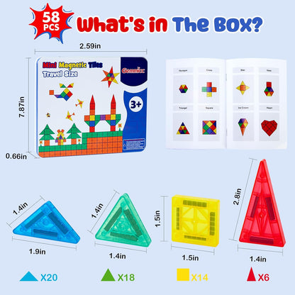 Gemmicc 100 PCS Magnetic Tiles with 2 Cars, STEM Approved Educational Magnet BuildingToys, Magnet Puzzles Stacking Blocks for Boys Girls