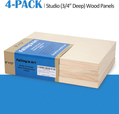 Falling in Art Unfinished Birch Wood Canvas Panels Kit, 4 Pack of 8x10’’ Studio 3/4’’ Deep Cradle Boards for Pouring Art, Crafts, Painting, and More