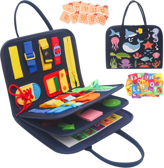 PhysioPhyx Withosent Busy Board Toddler, 4 Capas Juguetes Montessori, Tablero Sensorial Montessori Activity Board, Aprende a Vestir Educación Temprana para Niños de 3 4 Años