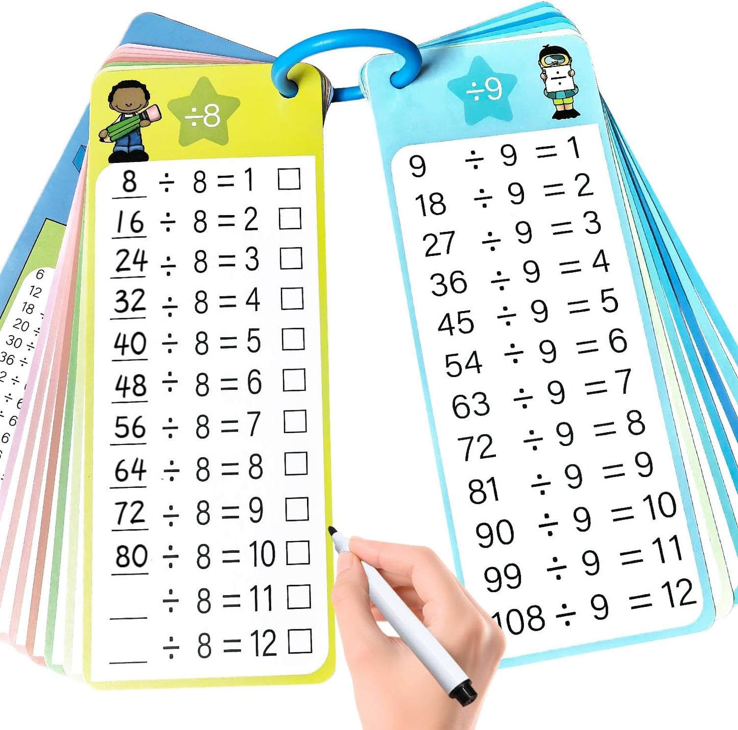 0-12 Multiplication Flash Cards, Large Educational Math, Times Table Flashcards Chart, with 15 Cards, 2 Dry Erase Markers, 1 Rings, Educational Multiplication for Classroom Home