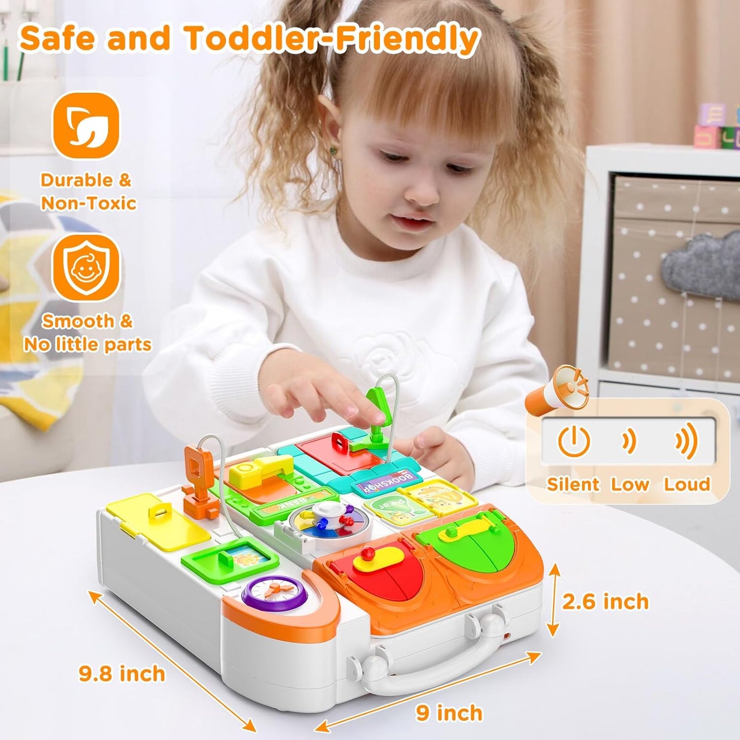 Toddler Toys for 1-2 Year Old Boy, Musical Montessori Busy Board, Early Educational Toy for Toddlers 1-3, Motor Skills Developmental Toy for 12-18 Month Age, Birthday Gift for 1+ Year Old Boy Girl