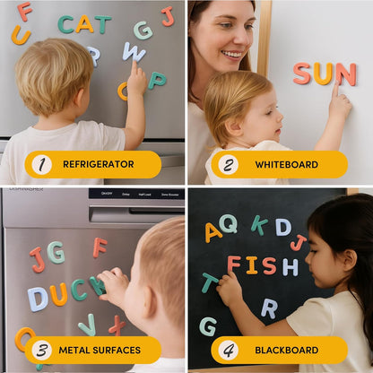 JoyCat Silicone Alphabet Magnetic Letters, 26 Uppercase ABC Fridge Magnets for Kids 3+, Preschool Learning Refrigerator Toy Set, Birthday Gifts for Boys Girls (Muted Color)