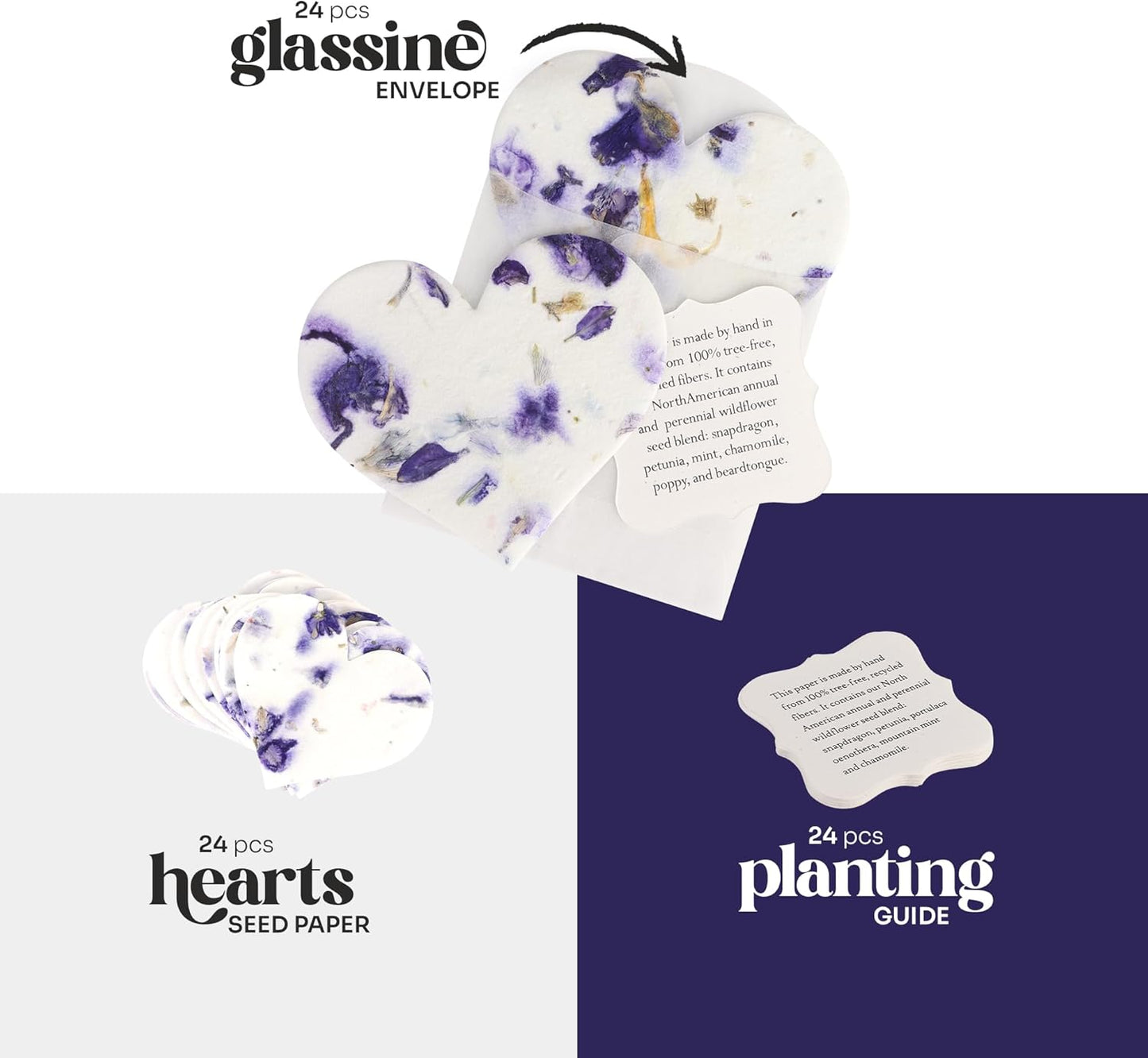 Wildflower Seed Paper - Set of 24 Purple Butterfly-Shaped with Envelope and Planting Instruction, Writable & Plantable Gift for Mom and Plant Lover, Ideal for Wedding, Memorial, Baby Shower