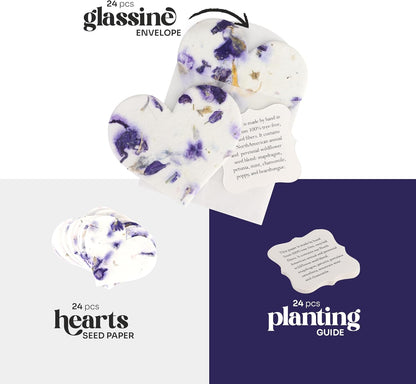 Wildflower Seed Paper - Set of 24 Purple Butterfly-Shaped with Envelope and Planting Instruction, Writable & Plantable Gift for Mom and Plant Lover, Ideal for Wedding, Memorial, Baby Shower