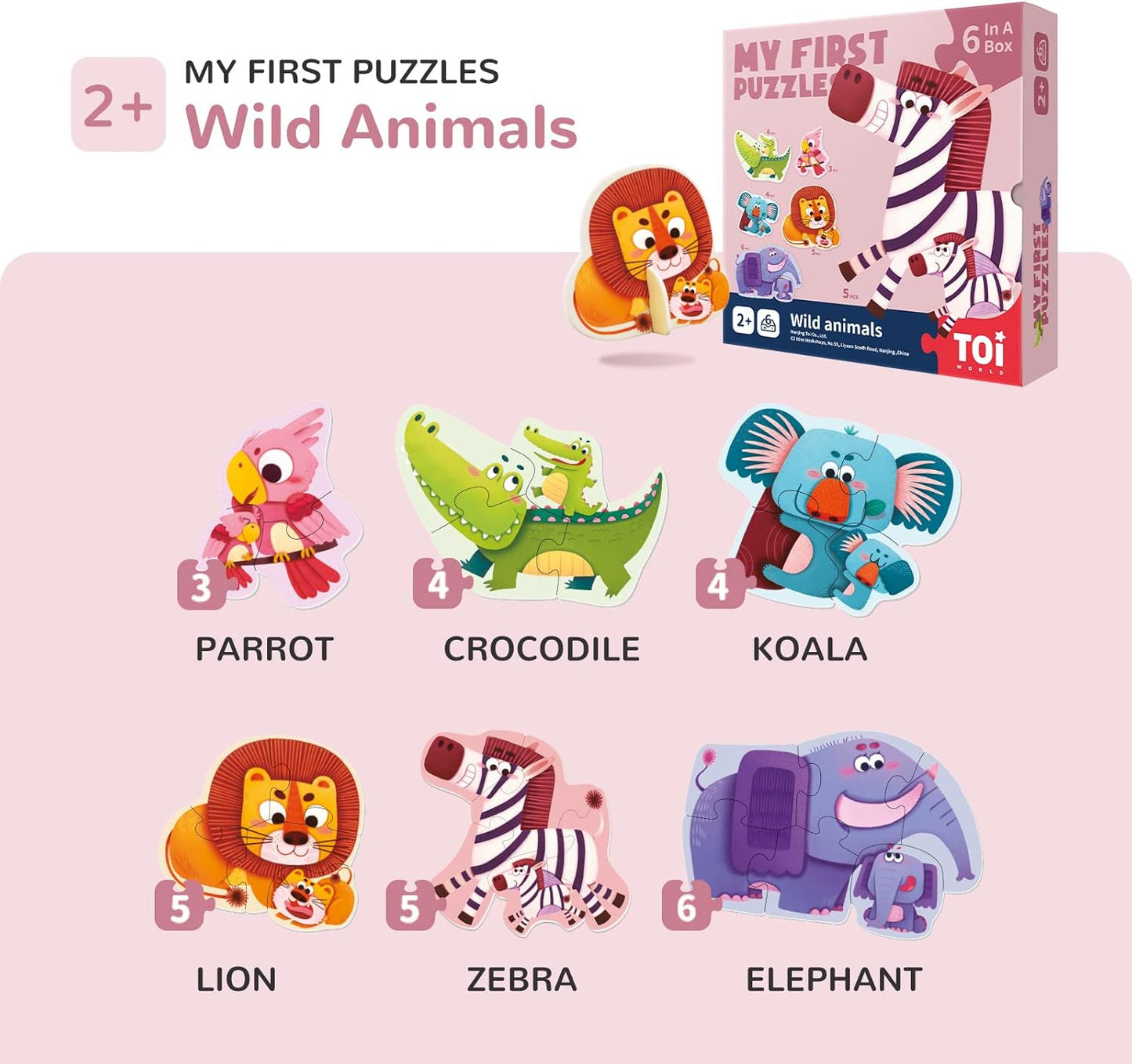Toi 6 Packs Large Piece Toddler Jigsaw Puzzles for Kids Aged 2.5+, Animal Shaped Floor Puzzles for Beginner, Preschool Learning Game for Boys Girls, Traffic