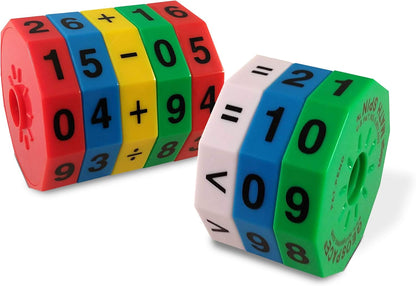 Geospace Original Math Spin Educational Travel Edition for Kids with Numbers & Arithmetic Operations- Handheld Magnetic Learning Game with 8 Magnetic Spin Wheels & Handmade Storage Pouch
