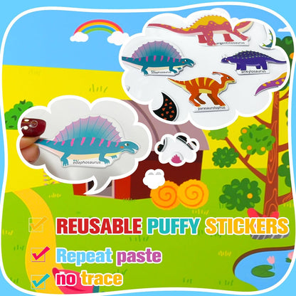 ASTARON Reusable Sticker Book for Toddlers, 88 Pcs Dinosaur Stickers Road Trip Activities Car Airplane Activities Travel Toys for Kids, Kids Quiet Time Activities (2-6 Age)