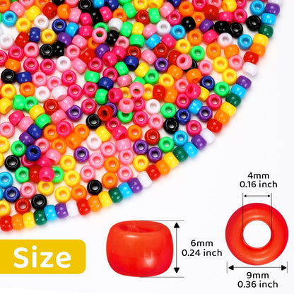 1200pcs Pony Beads Bulk – 11 Colors 6x9mm Plastic Craft Beads for Bracelets, Jewelry, Hair Braiding & DIY Projects