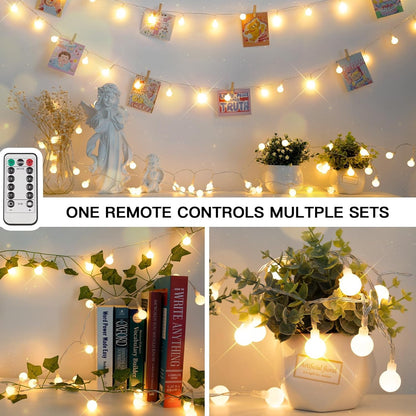 suddus String Lights for Bedroom, 66ft 200 Led Connectable Globe String Lights Indoor, Hanging Fairy Lights Plug in with Remote for Kids Room Dorm Classroom Outdoor Christmas Tree Decor, Warm White