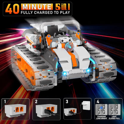 5in1 STEM Building Toys for Kids 6-14, Remote & APP Controlled Mech Robots/Heavy Tanks/Tracked Racer STEM Building Kit for Kid Science Learning, 552 Pcs DIY Erector Sets Gifts for Boys & Girls