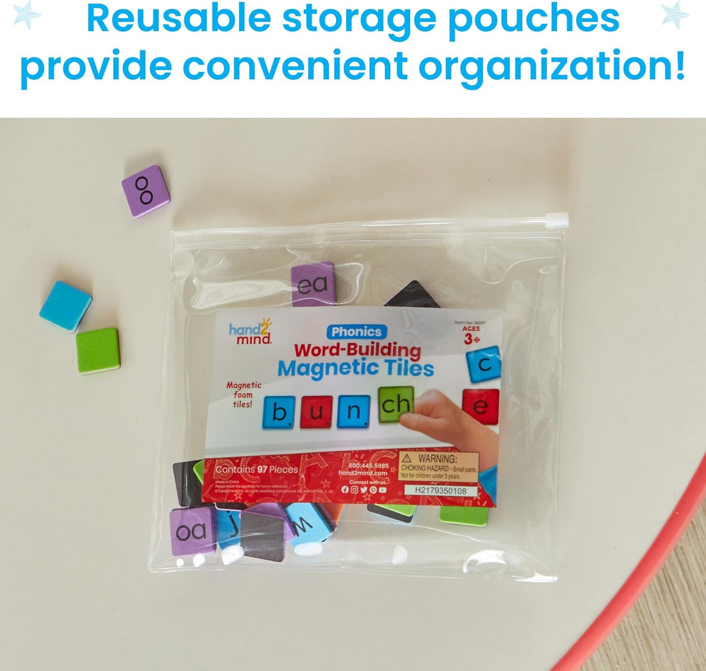 hand2mind Phonics Word-Building Magnetic Tiles, Recognition and Sound Learning for Kindergarten, Phonemic Awareness Manipulatives, Science of Reading Classroom Foam Materials, Set of 6