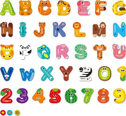 39 PCS Large Magnetic Letters and Numbers, Fridge Magnets for Toddlers 1-3, Cute Animials Alphabet Magnets Kit for Educational Learning