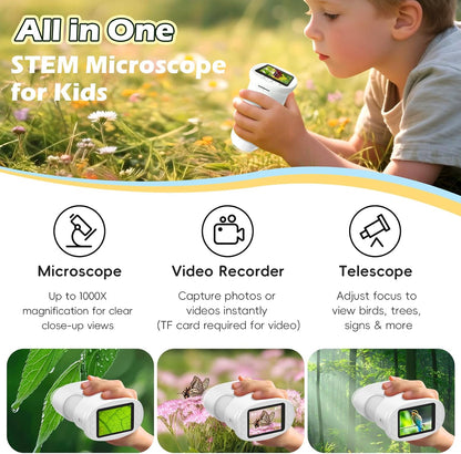 Alotwan Kids Microscope Digital 1000X Zoom, Mini Pocket Handheld Microscope Portable Travel Toys, HD Camera Video Magnifying Glass, Christmas Birthday Gifts for Girls, STEM Toys for Toddlers Age 3-8