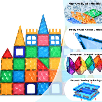 AFUNX Magnetic Tiles Space Rocket Set,46 PCS Magnetic Building Blocks for Kids 3+, STEM Learning Toys, Safe & Durable Creative Construction Play, Gift for Boys & Girls