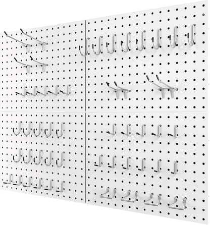 4 Pack Metal Pegboard Panels with 50 Hooks, Black Pegboard Wall Organizer, Pegboard Accessories, Heavy Duty Garage Tool Storage System for Workbench, Workshop, Office, Craft Room