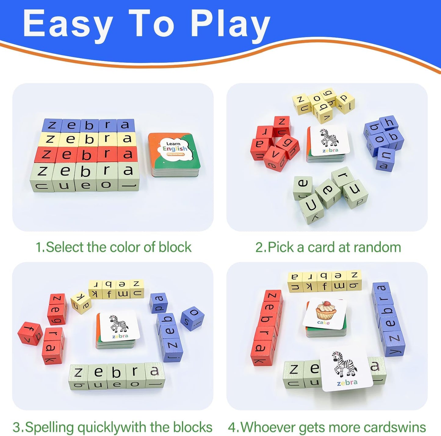 Wooden Blocks Spelling Game, Matching Letter Game for Kids Ages 3-8, Kindergarten Educational Sight Words Flash Cards Learning Toy, Preschool Montessori ABC Alphabet Crossword Puzzle