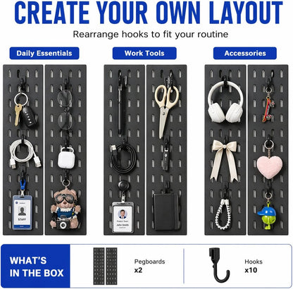 Pegboard Wall Organizer Kit – Heavy Duty 20lbs Load Bearing, Easy Installation, 4 Peg Board Panels 14 Accessories – Multi-Surface Use For Garage, Office, Kitchen & Crafts (White Pegboard,24″×24″)