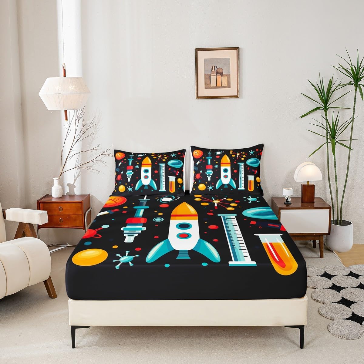 Chemistry Bed Sheets for Kids Teens Girls Boys,Chemical Experiment Fitted Sheet Twin,Science Themed Sheets for Math Lovers,Chemistry Lab Bedding Set,White and Black