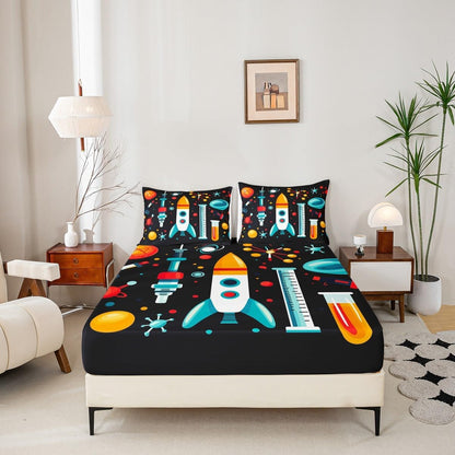 Chemistry Bed Sheets for Kids Teens Girls Boys,Chemical Experiment Fitted Sheet Twin,Science Themed Sheets for Math Lovers,Chemistry Lab Bedding Set,White and Black