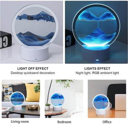 Moving Sand Art Picture Round Glass 3D Deep Sea Sandscape in Motion Display Flowing Sand Frame, Large Desktop Art Toys, Home & Office Desktop Decorations(Black, RC-Crotrol)
