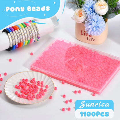 1100Pcs Red Pony Beads 6x9mm Large Hole Plastic Hair Beads for Braids, Kandi Bracelets, Keychains, Jewelry Making